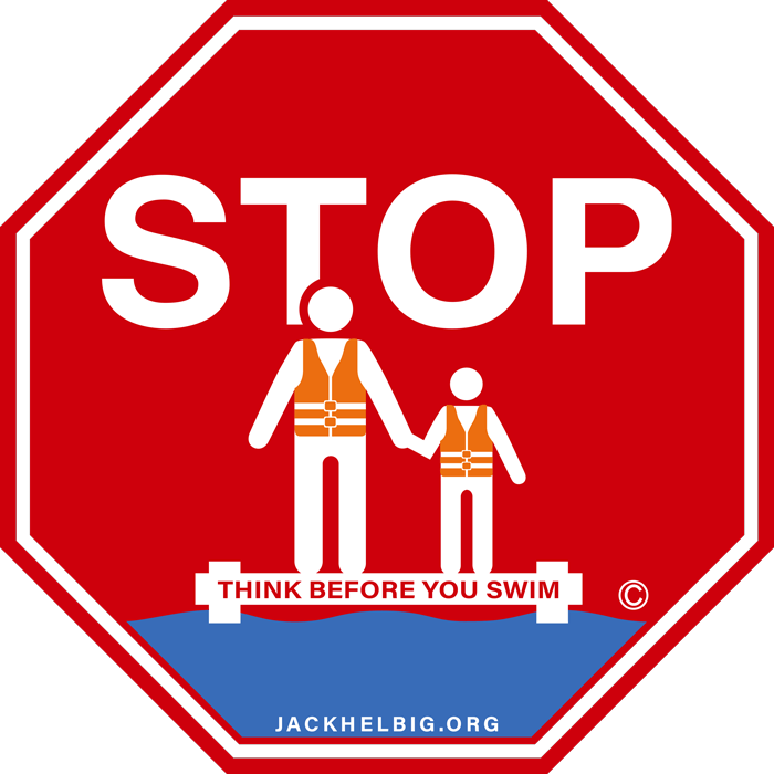 Stop Think Before You Swim Sign